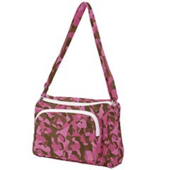 Pink And Brown Camouflage Front Pocket Crossbody Bag by SpinnyChairDesigns