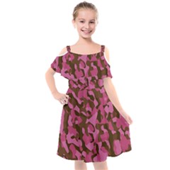 Pink And Brown Camouflage Kids  Cut Out Shoulders Chiffon Dress by SpinnyChairDesigns