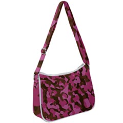 Pink And Brown Camouflage Zip Up Shoulder Bag by SpinnyChairDesigns