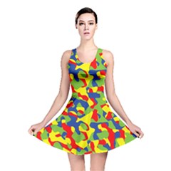 Colorful Rainbow Camouflage Pattern Reversible Skater Dress by SpinnyChairDesigns