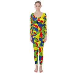 Colorful Rainbow Camouflage Pattern Long Sleeve Catsuit by SpinnyChairDesigns