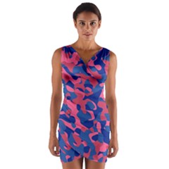 Blue And Pink Camouflage Pattern Wrap Front Bodycon Dress by SpinnyChairDesigns