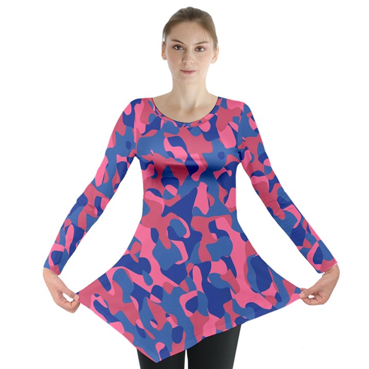 Blue and Pink Camouflage Pattern Long Sleeve Tunic 