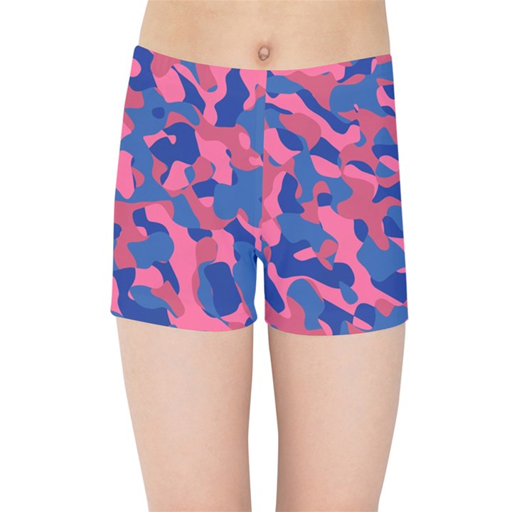 Blue and Pink Camouflage Pattern Kids  Sports Shorts