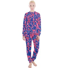 Blue And Pink Camouflage Pattern Women s Lounge Set by SpinnyChairDesigns