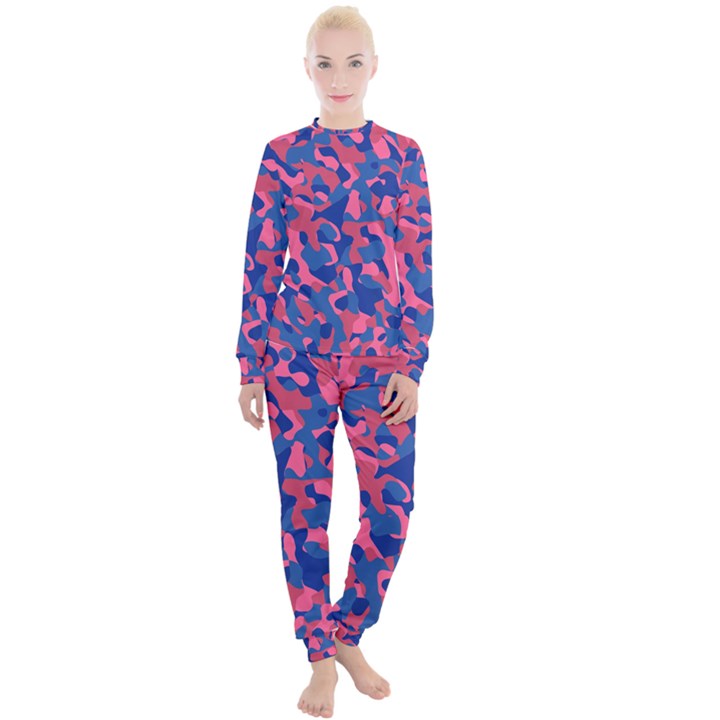 Blue and Pink Camouflage Pattern Women s Lounge Set