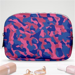 Blue And Pink Camouflage Pattern Make Up Pouch (small) by SpinnyChairDesigns