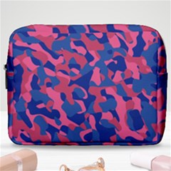 Blue And Pink Camouflage Pattern Make Up Pouch (large) by SpinnyChairDesigns