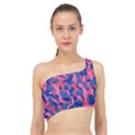 Blue and Pink Camouflage Pattern Spliced Up Bikini Top  View1