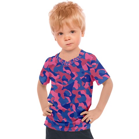 Blue And Pink Camouflage Pattern Kids  Sports Tee by SpinnyChairDesigns