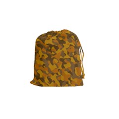 Brown And Orange Camouflage Drawstring Pouch (small) by SpinnyChairDesigns