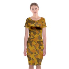 Brown And Orange Camouflage Classic Short Sleeve Midi Dress by SpinnyChairDesigns