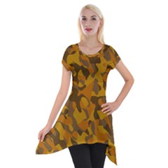 Brown And Orange Camouflage Short Sleeve Side Drop Tunic by SpinnyChairDesigns