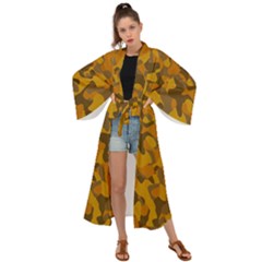 Brown And Orange Camouflage Maxi Kimono by SpinnyChairDesigns