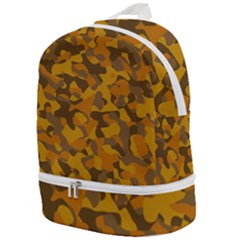 Brown And Orange Camouflage Zip Bottom Backpack by SpinnyChairDesigns