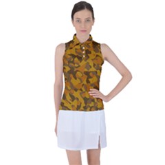 Brown And Orange Camouflage Women s Sleeveless Polo Tee by SpinnyChairDesigns