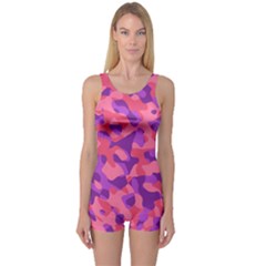 Pink And Purple Camouflage One Piece Boyleg Swimsuit by SpinnyChairDesigns