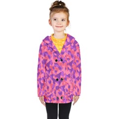 Pink And Purple Camouflage Kids  Double Breasted Button Coat by SpinnyChairDesigns