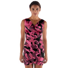 Black And Pink Camouflage Pattern Wrap Front Bodycon Dress by SpinnyChairDesigns