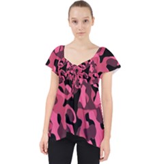 Black And Pink Camouflage Pattern Lace Front Dolly Top by SpinnyChairDesigns