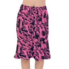 Black And Pink Camouflage Pattern Short Mermaid Skirt by SpinnyChairDesigns