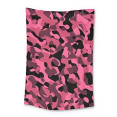 Black And Pink Camouflage Pattern Small Tapestry by SpinnyChairDesigns