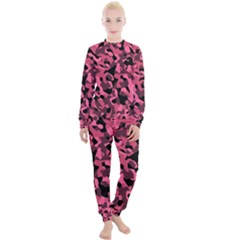 Black And Pink Camouflage Pattern Women s Lounge Set by SpinnyChairDesigns