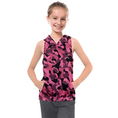 Black And Pink Camouflage Pattern Kids  Sleeveless Hoodie by SpinnyChairDesigns