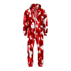 Red And White Camouflage Pattern Hooded Jumpsuit (kids) by SpinnyChairDesigns