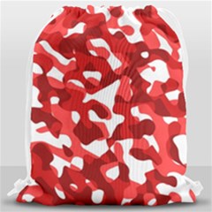 Red And White Camouflage Pattern Drawstring Bag (large) by SpinnyChairDesigns