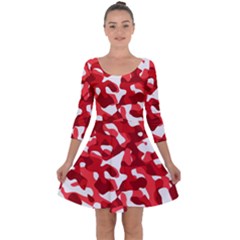 Red And White Camouflage Pattern Quarter Sleeve Skater Dress by SpinnyChairDesigns