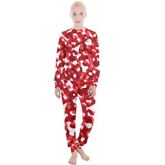 Red And White Camouflage Pattern Women s Lounge Set by SpinnyChairDesigns