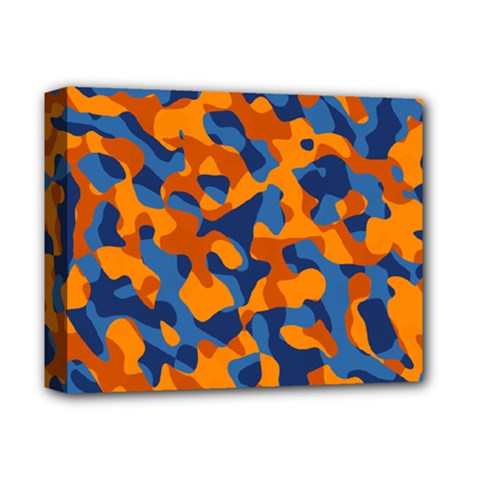 Blue And Orange Camouflage Pattern Deluxe Canvas 14  X 11  (stretched) by SpinnyChairDesigns