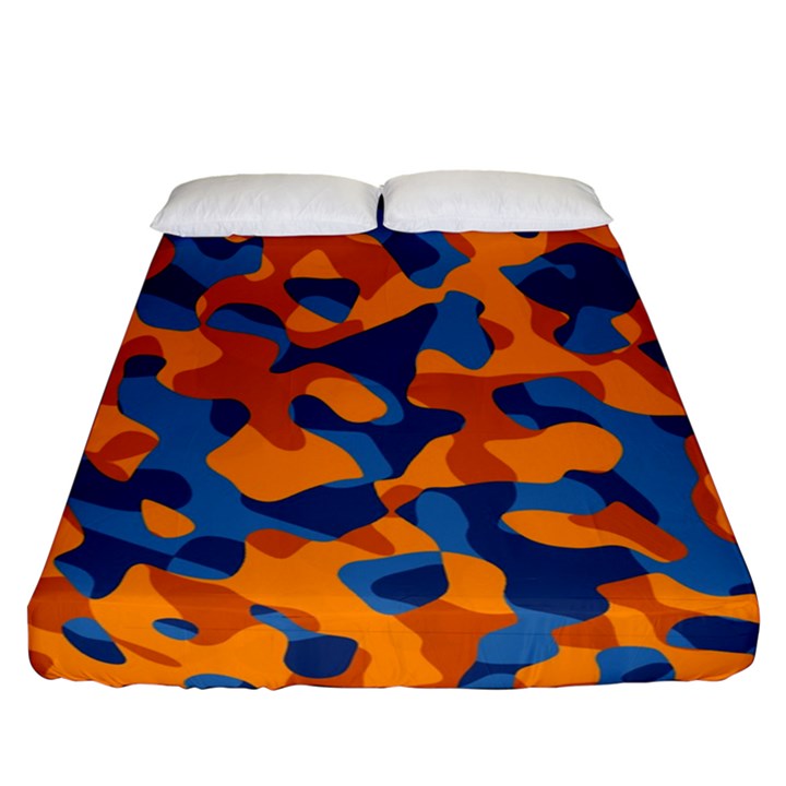 Blue and Orange Camouflage Pattern Fitted Sheet (Queen Size)