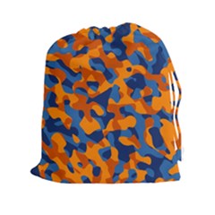 Blue And Orange Camouflage Pattern Drawstring Pouch (2xl) by SpinnyChairDesigns