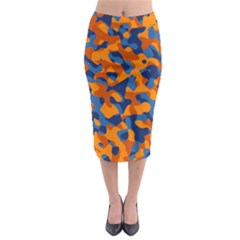 Blue And Orange Camouflage Pattern Midi Pencil Skirt by SpinnyChairDesigns