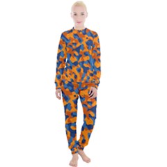 Blue And Orange Camouflage Pattern Women s Lounge Set by SpinnyChairDesigns