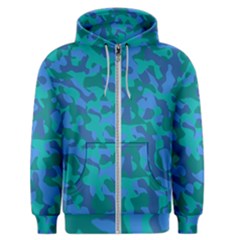 Blue Turquoise Teal Camouflage Pattern Men s Zipper Hoodie by SpinnyChairDesigns