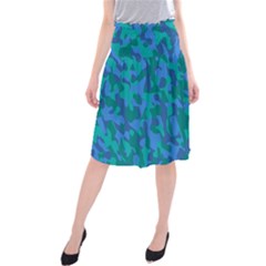 Blue Turquoise Teal Camouflage Pattern Midi Beach Skirt by SpinnyChairDesigns