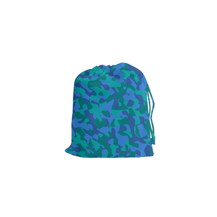 Blue Turquoise Teal Camouflage Pattern Drawstring Pouch (XS)