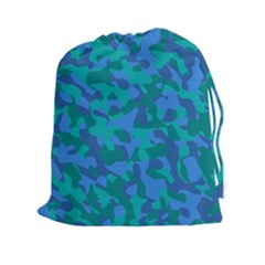 Blue Turquoise Teal Camouflage Pattern Drawstring Pouch (2xl) by SpinnyChairDesigns