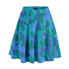 Blue Turquoise Teal Camouflage Pattern High Waist Skirt by SpinnyChairDesigns