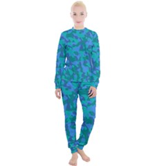 Blue Turquoise Teal Camouflage Pattern Women s Lounge Set by SpinnyChairDesigns