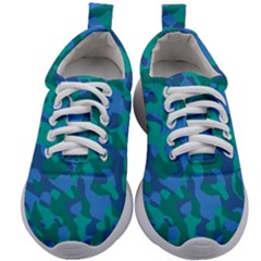 Blue Turquoise Teal Camouflage Pattern Kids Athletic Shoes by SpinnyChairDesigns