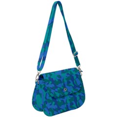 Blue Turquoise Teal Camouflage Pattern Saddle Handbag by SpinnyChairDesigns