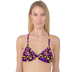 Purple And Yellow Camouflage Pattern Reversible Tri Bikini Top by SpinnyChairDesigns