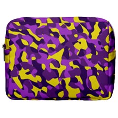 Purple And Yellow Camouflage Pattern Make Up Pouch (large) by SpinnyChairDesigns