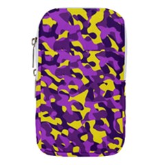 Purple And Yellow Camouflage Pattern Waist Pouch (large) by SpinnyChairDesigns