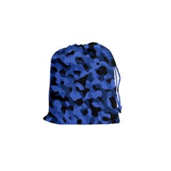 Black And Blue Camouflage Pattern Drawstring Pouch (small) by SpinnyChairDesigns