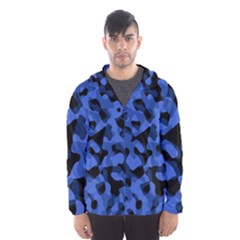 Black And Blue Camouflage Pattern Men s Hooded Windbreaker by SpinnyChairDesigns